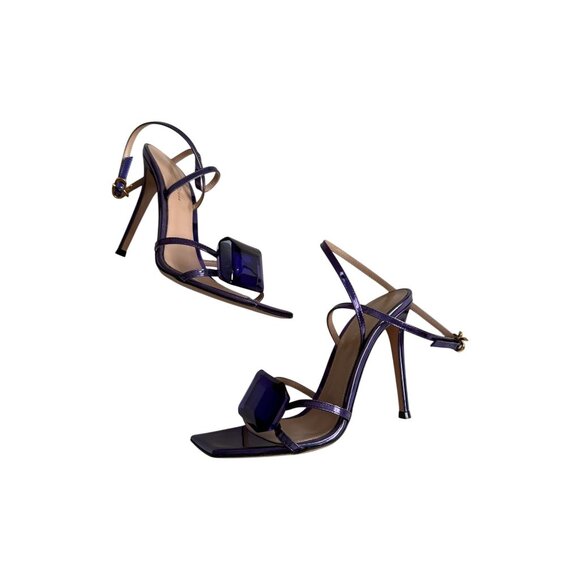 GIANVITO ROSSI Jaipur Indigo Purple Crystal Embellished Leather Sandals Heels Si - Picture 5 of 14